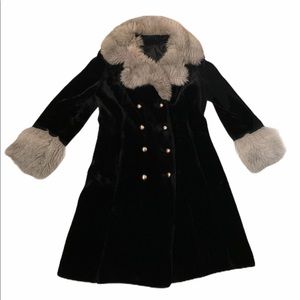American vintage black fur goth trench coat